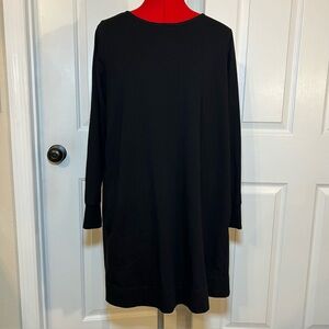 Eileen Fisher Black Long Sleeve Organic Cotton T Shirt Dress w/ Pockets Women M